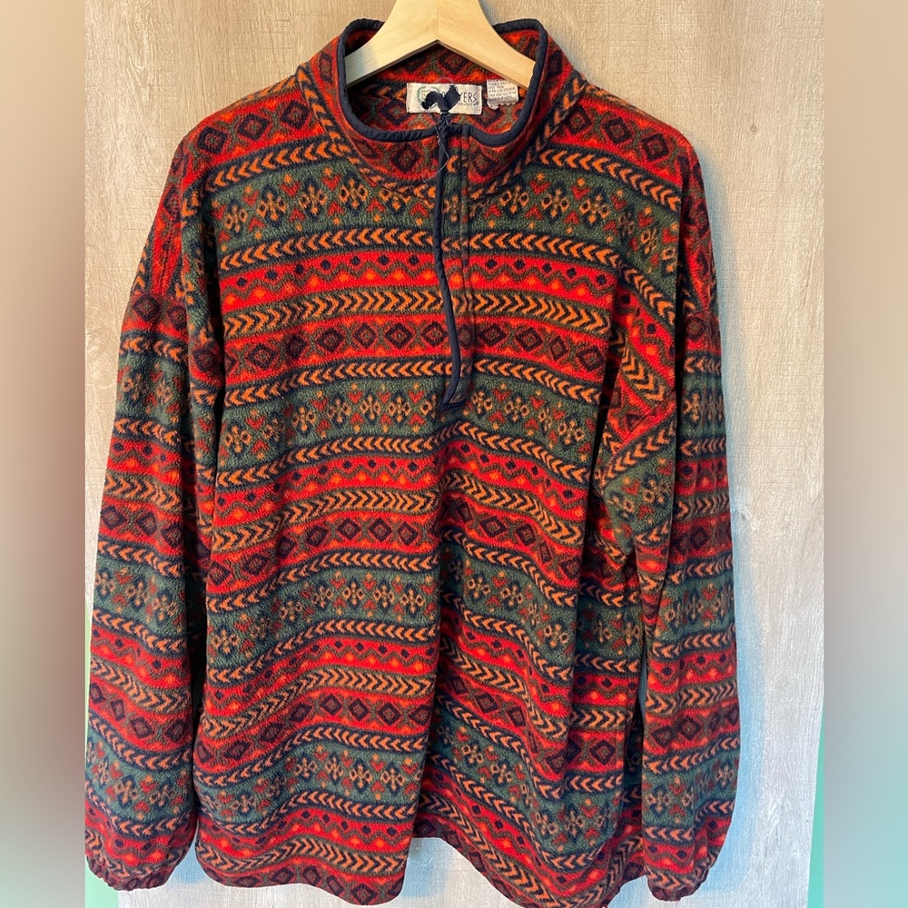 Vintage Players by Van Heusen Red Blue Nordic Quarter Zip Fleece Pullover Sz XL